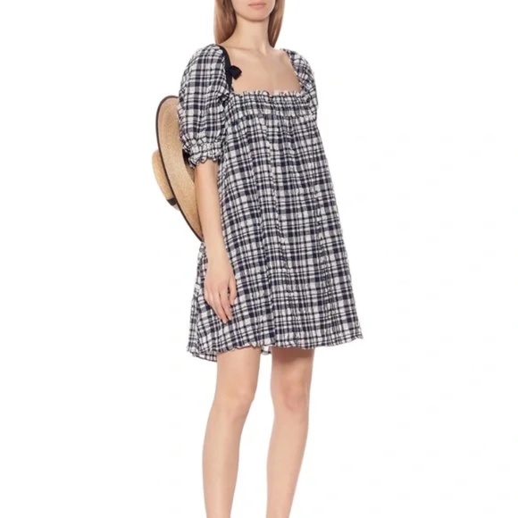 Gingham Smocked Mini Babydoll Dress - Picture 1 of 8